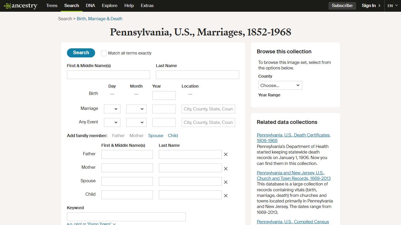 Pennsylvania, U.S., Marriages, 1852-1968 - Ancestry.com